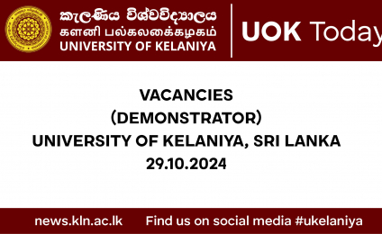 VACANCIES - UNIVERSITY OF KELANIYA, SRI LANKA 29.10.2024